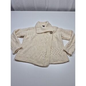 Aran Woollen Mills Sweater Womens Large White Merino Wool Cable Knit Cardigan